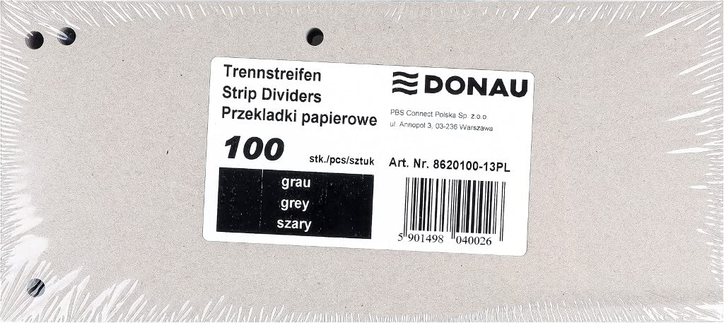 DONAU Pack of 100 Dividers/Colour: Grey / 1/3 A4 Made from 190 g/m² Recycled Cardboard / 4 Holes / 23.5 x 10.5 cm/Perforated Dividers/Folder Index Dividers/Made in EU - Image 2