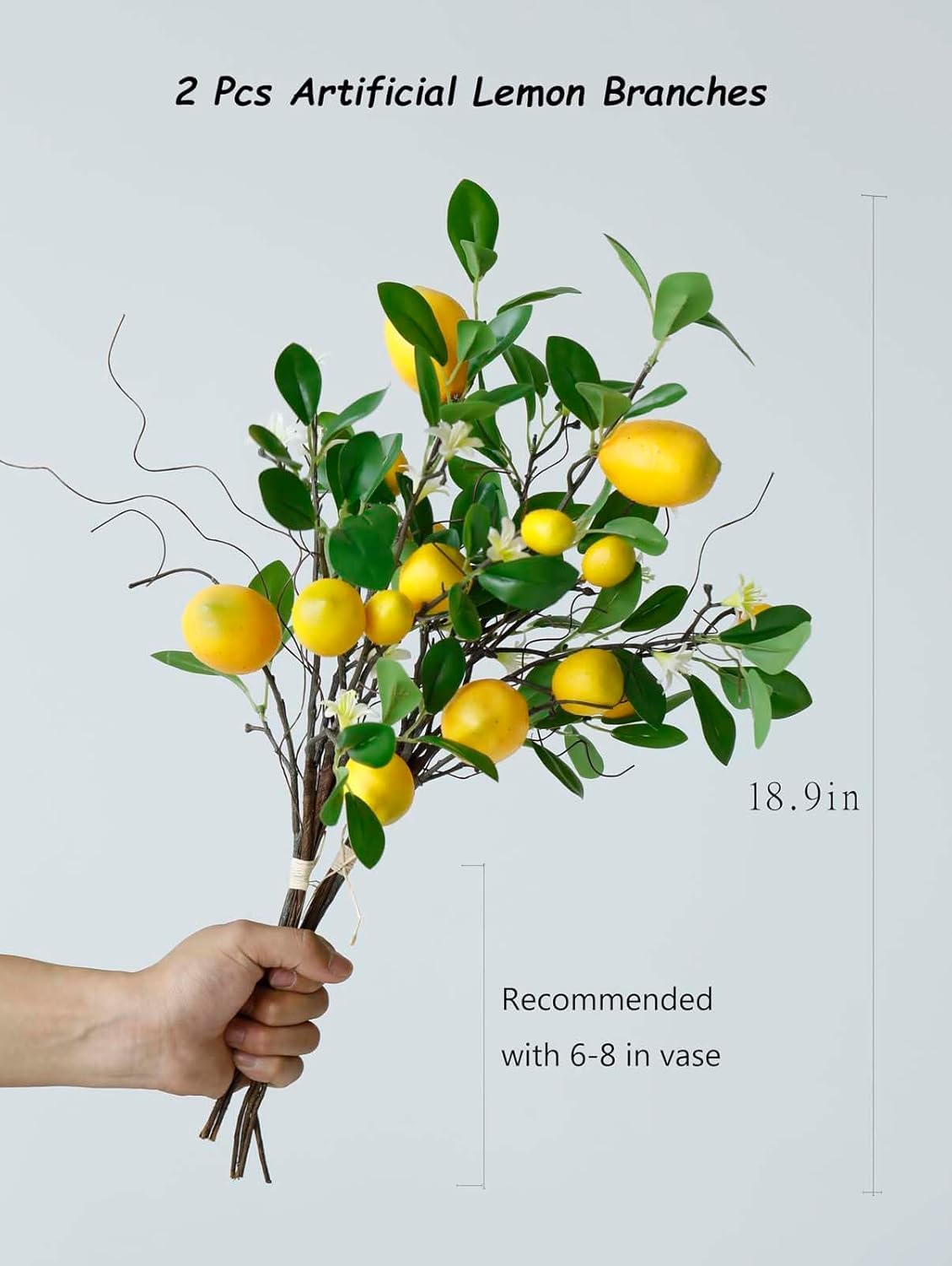 Laelfe 2 Bunches Artificial Lemons Branches Faux Lemons Fruit with Stem Fake Lemon Decoration for Kitchen Farmhouse Decor (Yellow)…