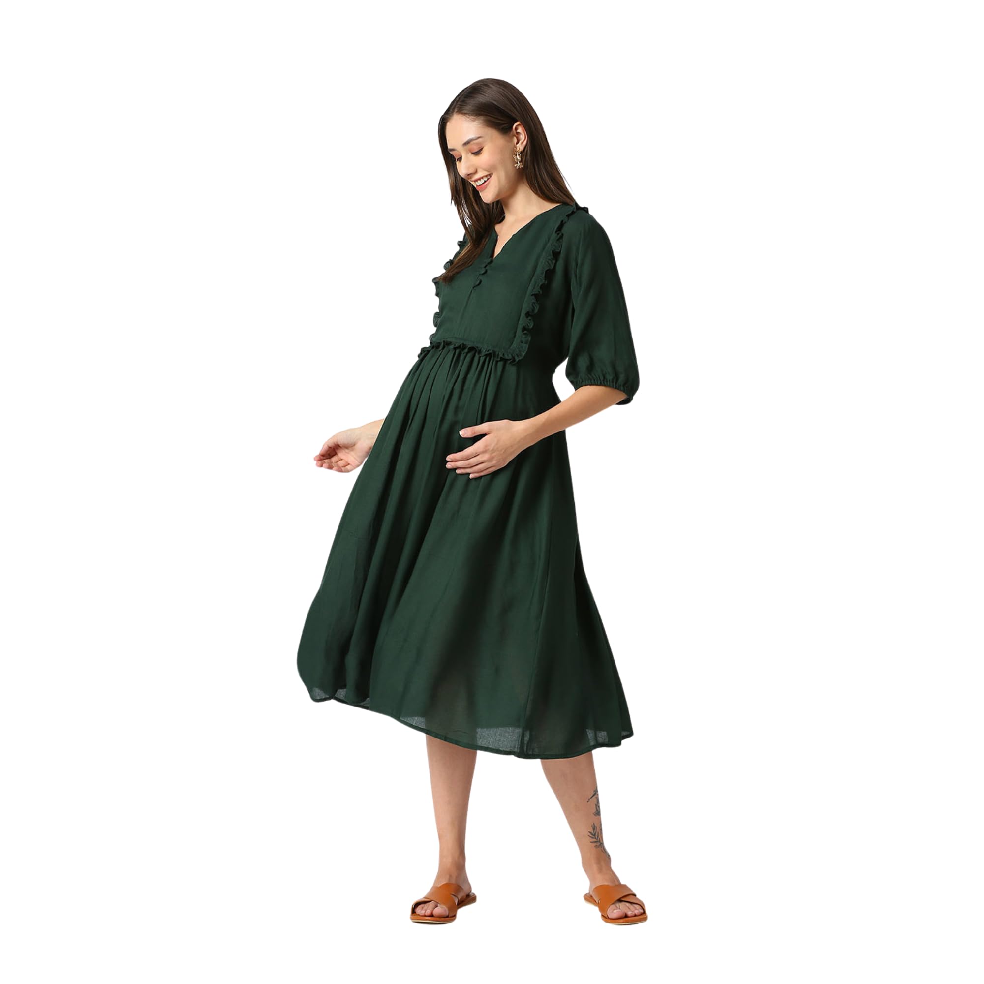 Emerald Green Rayon Maternity Dress-picture-40