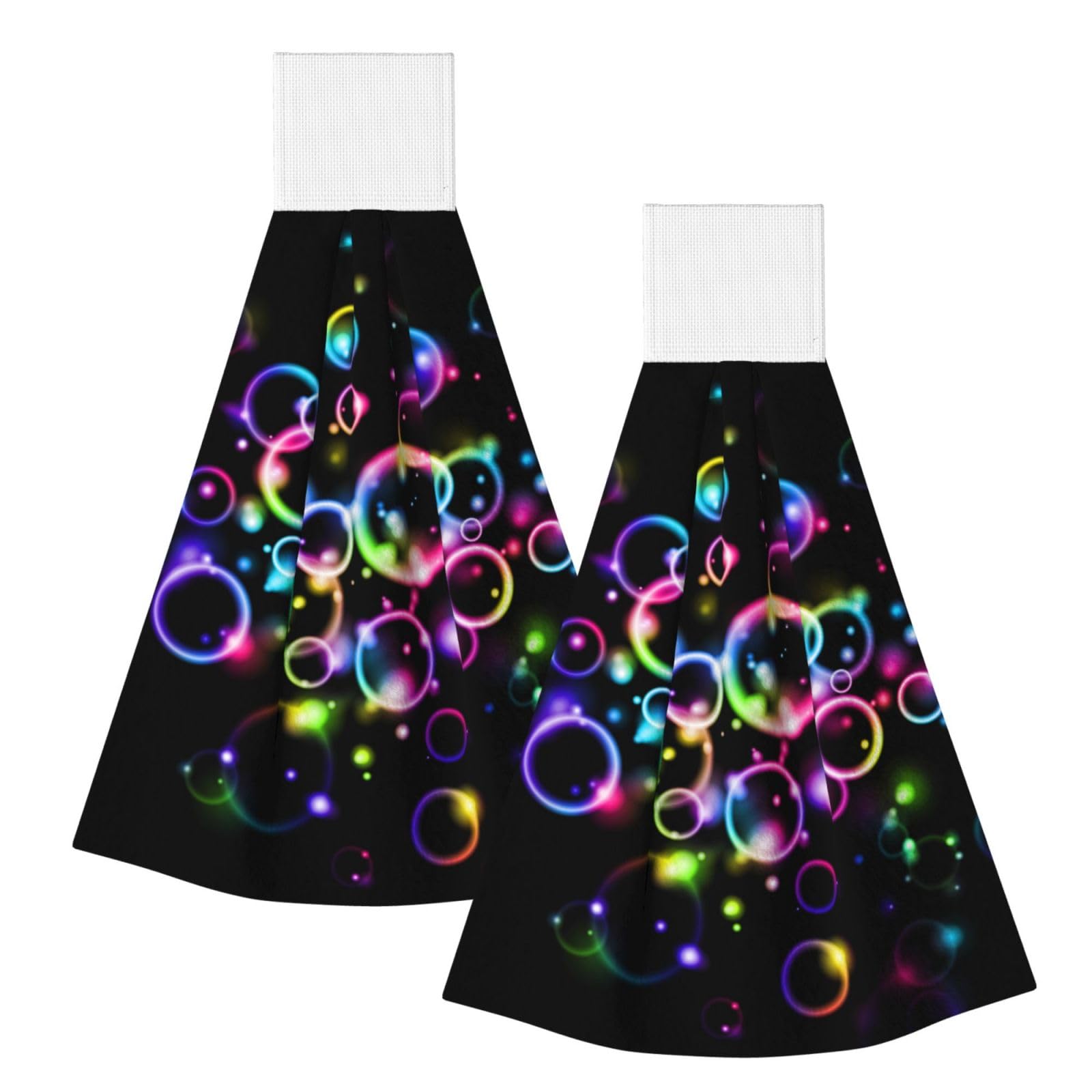 DOPKLNA Rainbow Bubbles, 2 Pcs Hanging Coral Fiber Hand Towels for Bathroom, Absorbent Kitchen Towels