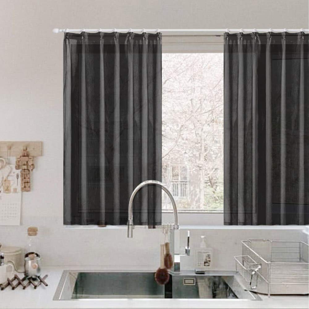 Topfinel レースカーテン 無地 UVカット ブラック 幅100ｘ丈200