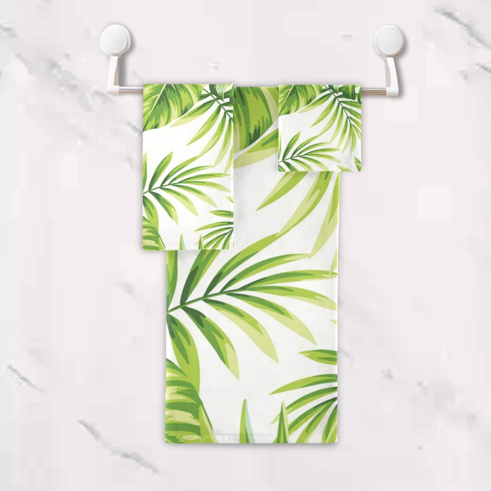 Palm Tree Bathroom Towel Set Green Tropical Leaf Towels Set of 3 Soft Highly Absorbent Towels 1 Bath Towel 1 Hand Towel 1 Washcloth for Kitchen Beach Gym Spa Decorative
