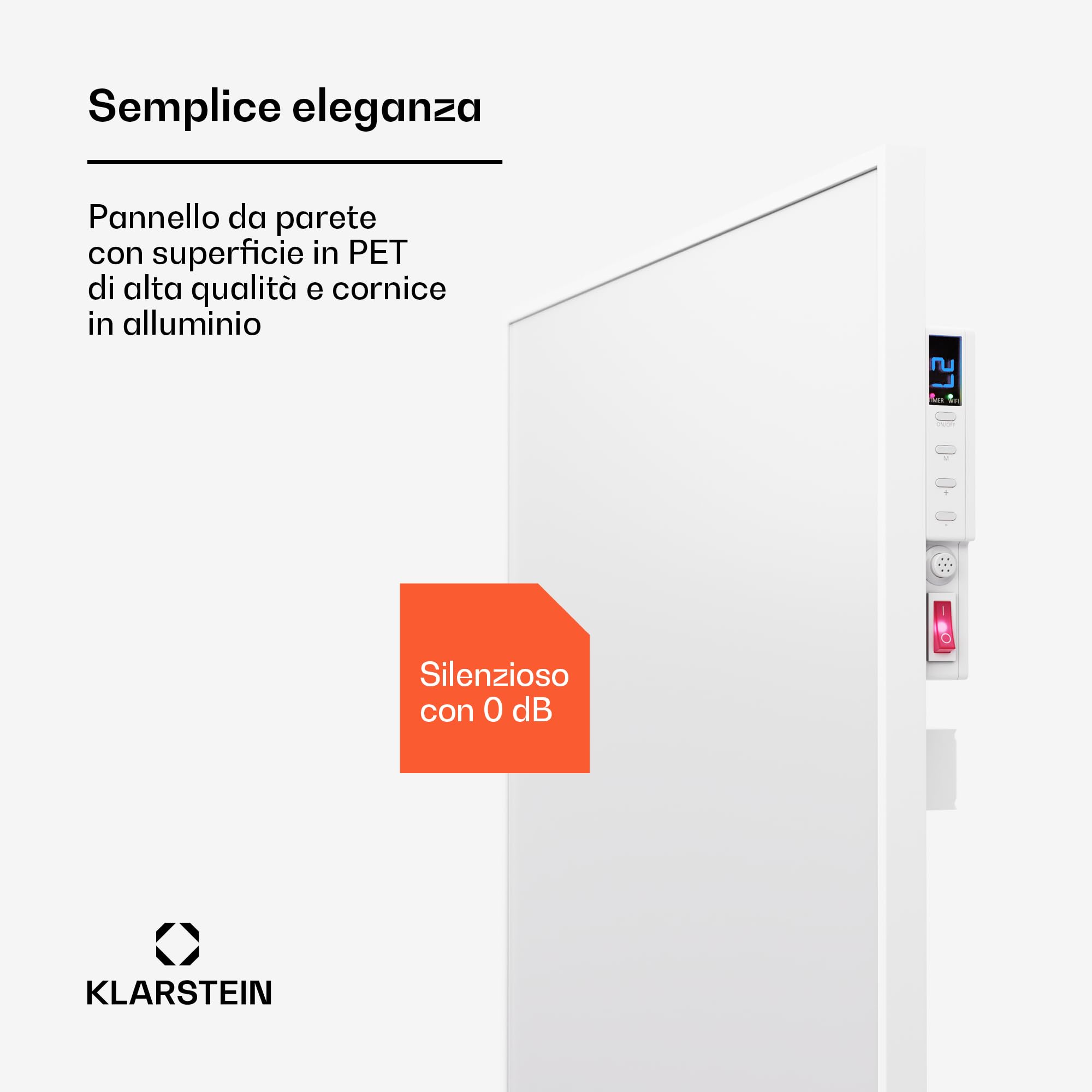 Klarstein Stufa Elettrica a Raggi IR Basso Consumo 600W con Telecomando, Timer e WiFi App, Pannello Radiante per Riscaldamento Domestico, No CO2