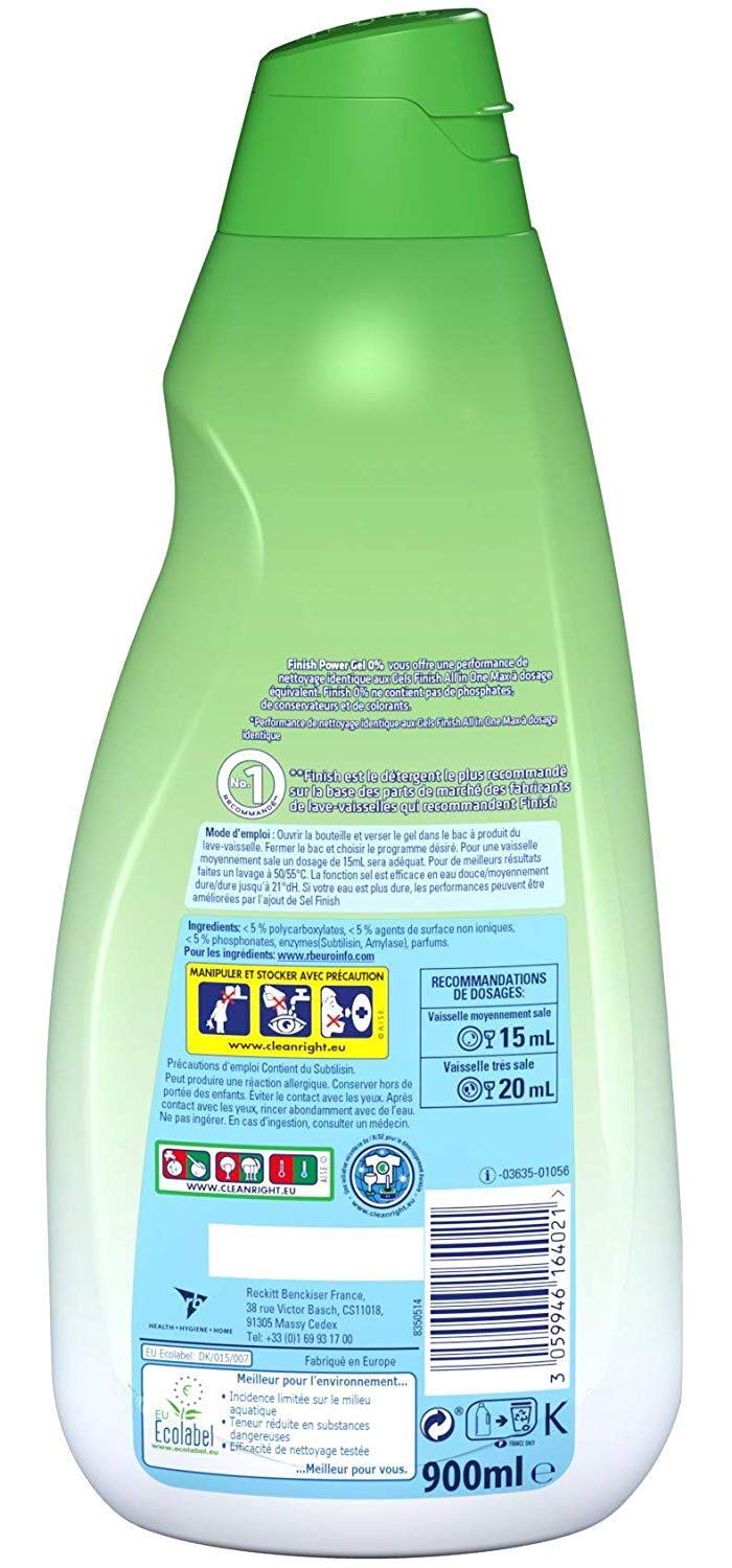 Finish Gel 0% Ecolabel Détergent pour Lave-Vaisselle - 900 ml