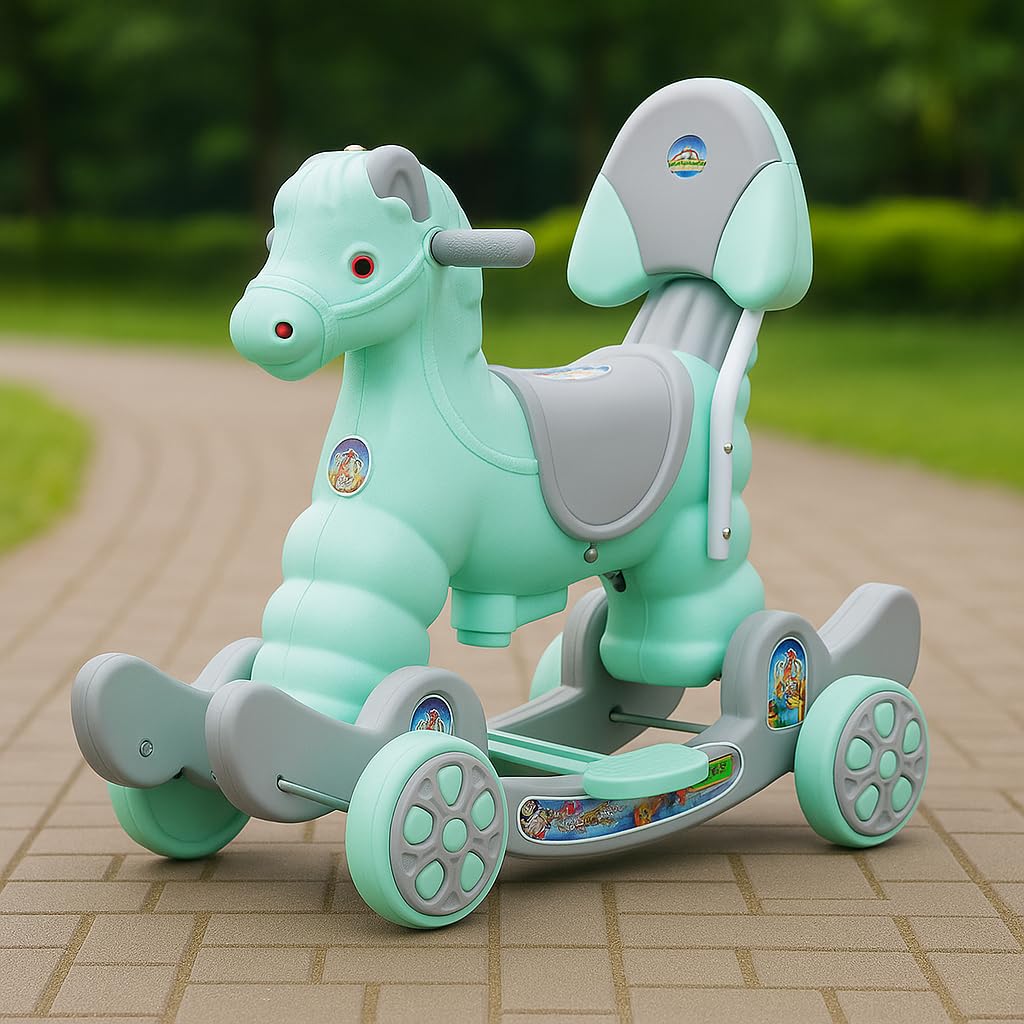 eHomeKart Rocking Horse Ride On for Kids - Murphy Super 2-in-1 Musical Horse Rocker Cum Ride On Toy with Backrest - Ideal Age - 1 Year to 3 Years, Weight Supported - Upto 25 KG- Green (Green)