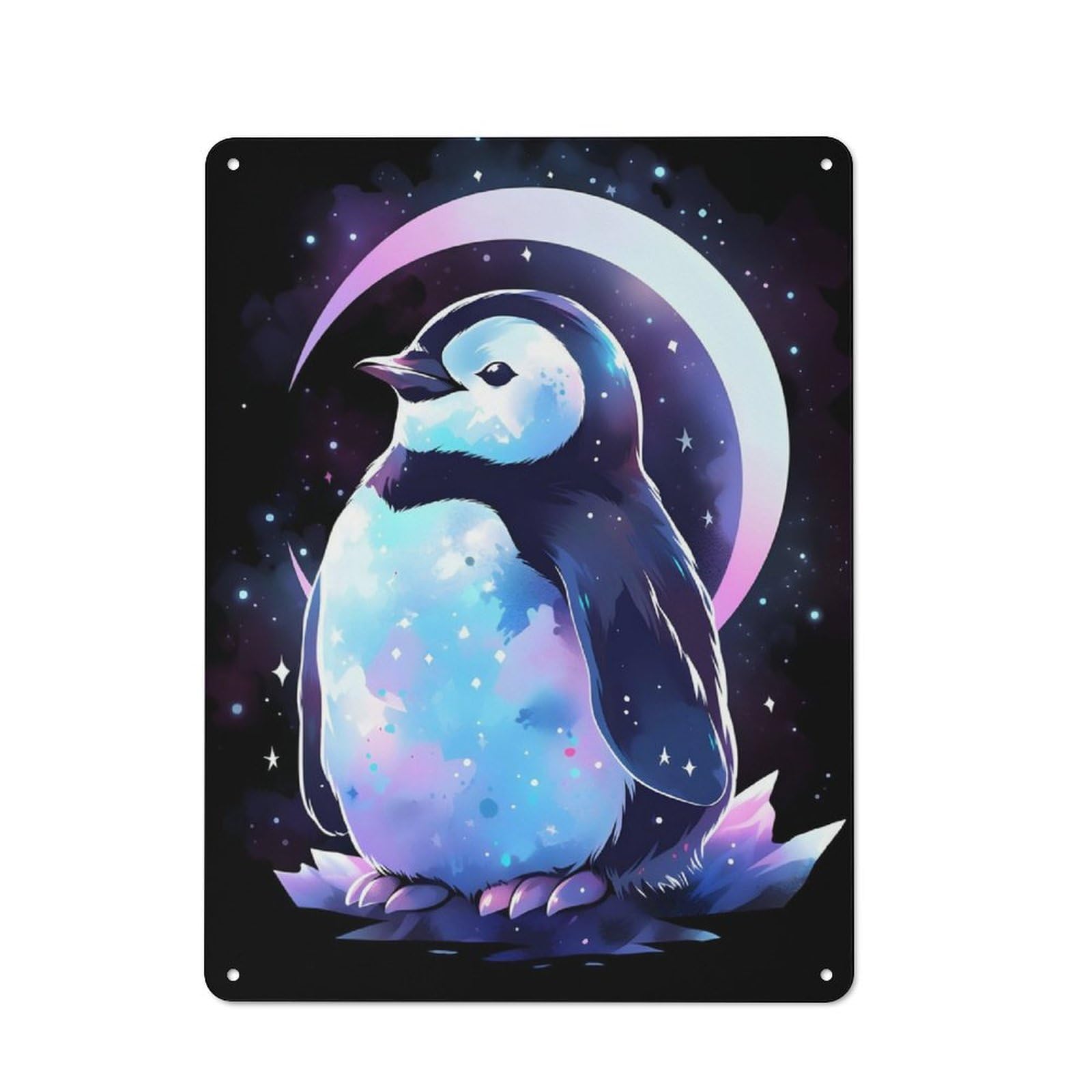 Junmoney Penguin Moon Crescent Bistro Style Decorative Metal Plaque 40X30cm, Bistro Wall Plaque For Tea Room, Shop Wall Or Breakfast Area