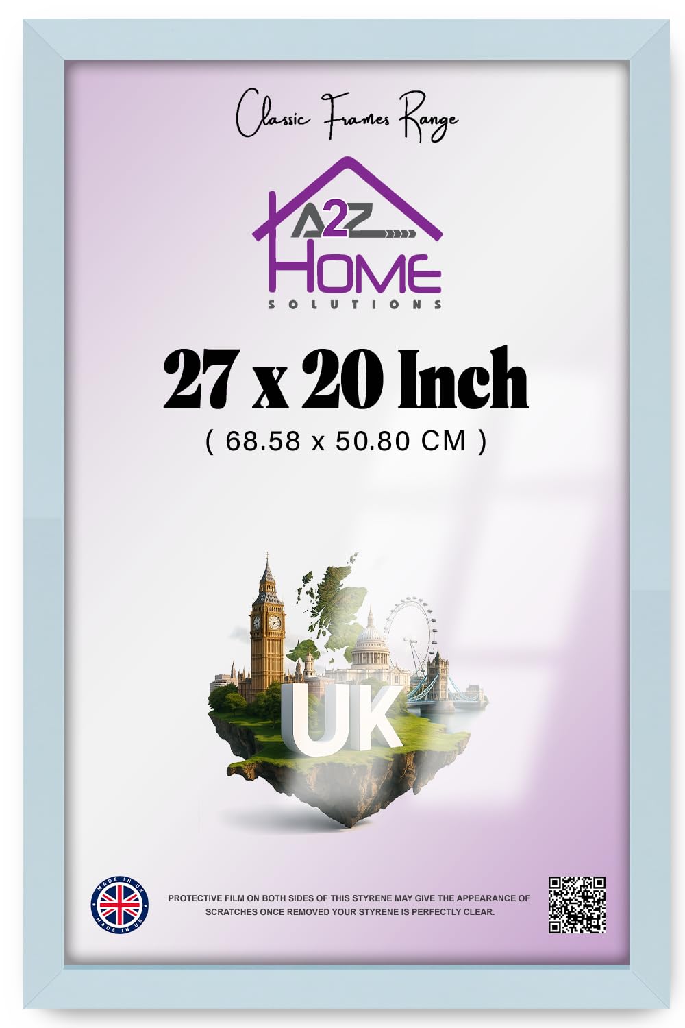 A2Z Home Solutions® Photo Poster Display Wall Hanging Light Grey Frame 27 x 20 Inches For Print Picture With Clear Perspex 30x15mm Moulding Mounting Hooks MDF backboard