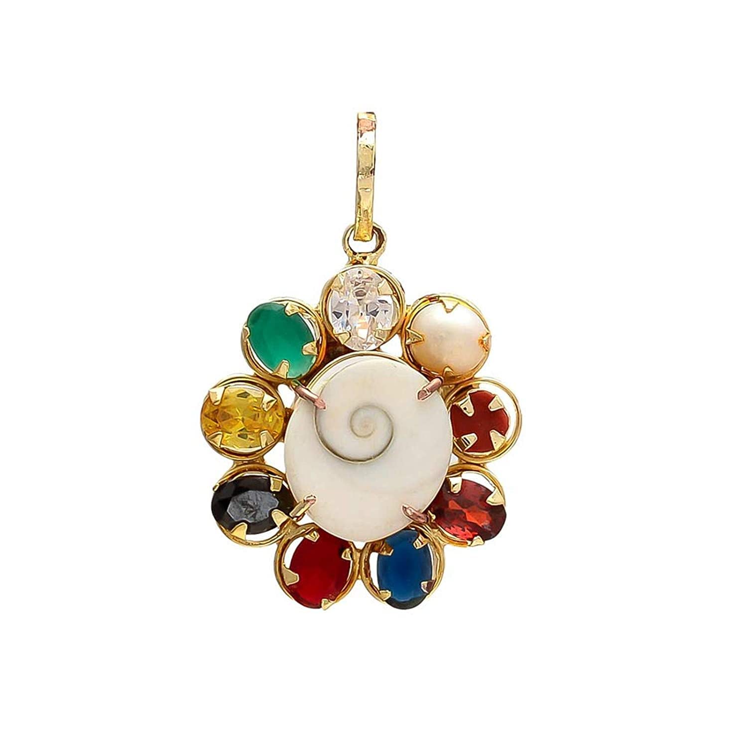 genericWavs Gomti Chakra Pendant for Men and Women |Multicolor Silver Pearl Stone Locket | Vastu Items