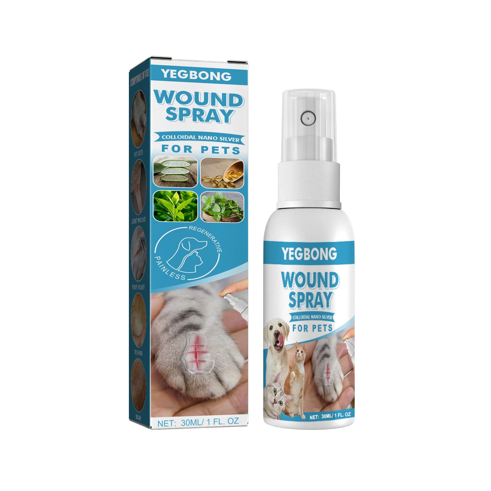Pet Wound Spray for dog and Cat Skin Rash Moss scratching wound Treatment Repair Anti-bacterial solution 30ml Pets Anti-Itch And Itch Relief Dogs Cat Skin Healthy Care