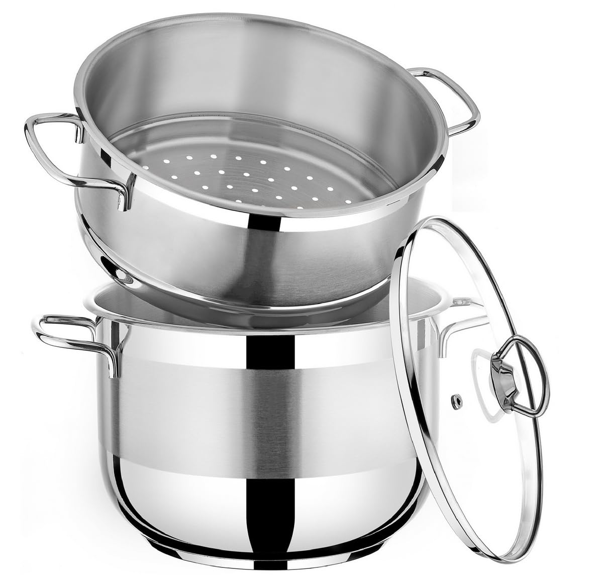 COUSCOUSSIER TOUS FEUX AVEC COUVERCLE EN VERRE 12LTR, Argenté