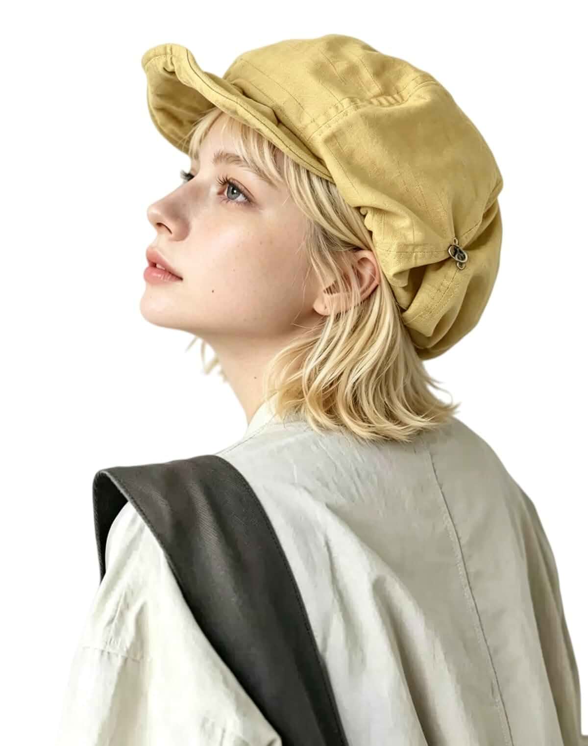 Women's Vintage Newsboy Cap Adjustable Flat Cabbie Hat Y2K Streetwear Beret Features a curved brim, structured crown, adjustable back closure, and vintage washed texture for a unique retro appearance.
