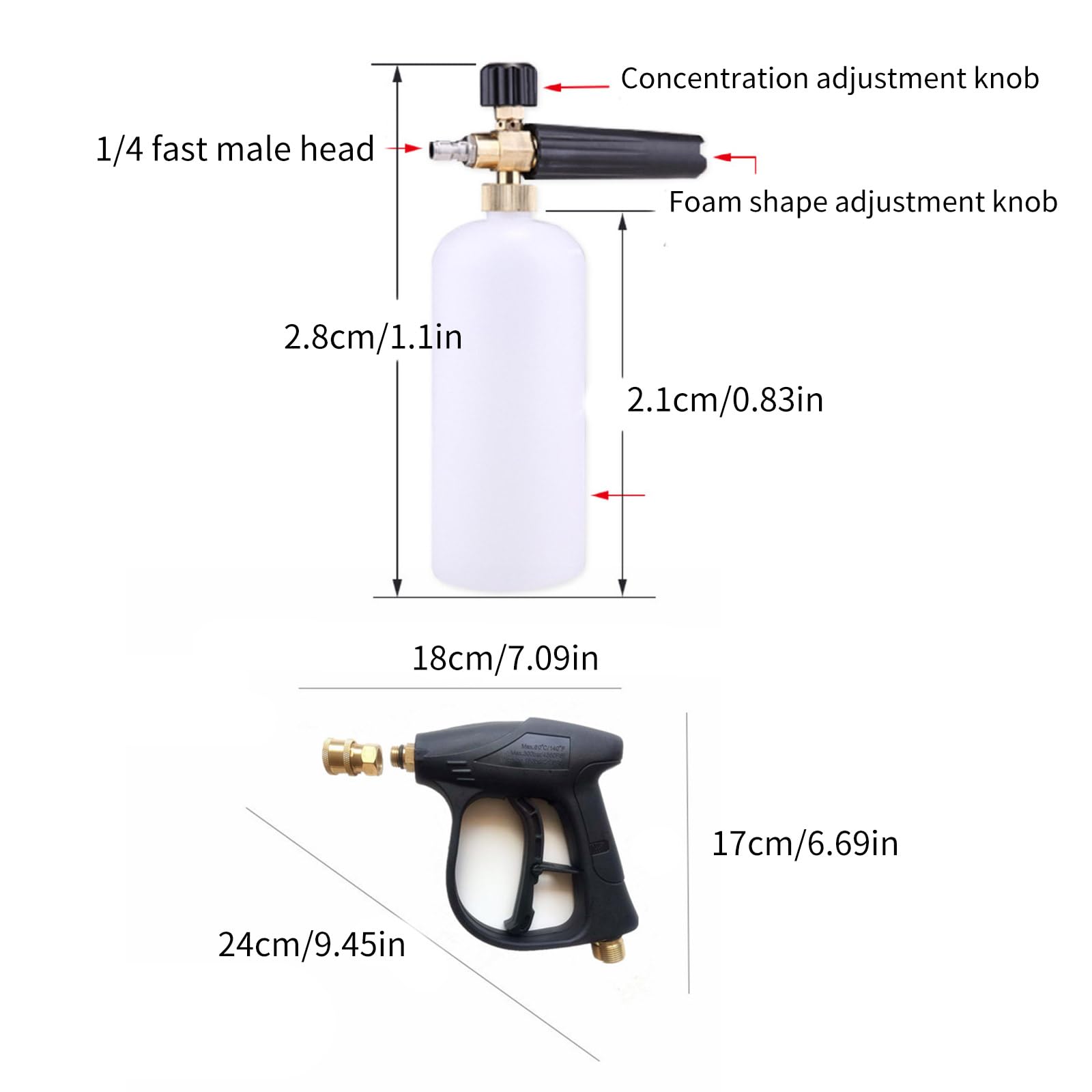 4350PSI Herramientas de limpieza Hidrolimpiadora de alta presión con pistola de espuma de 1/4 pulgadas Conexión rápida Accesorios de lavado