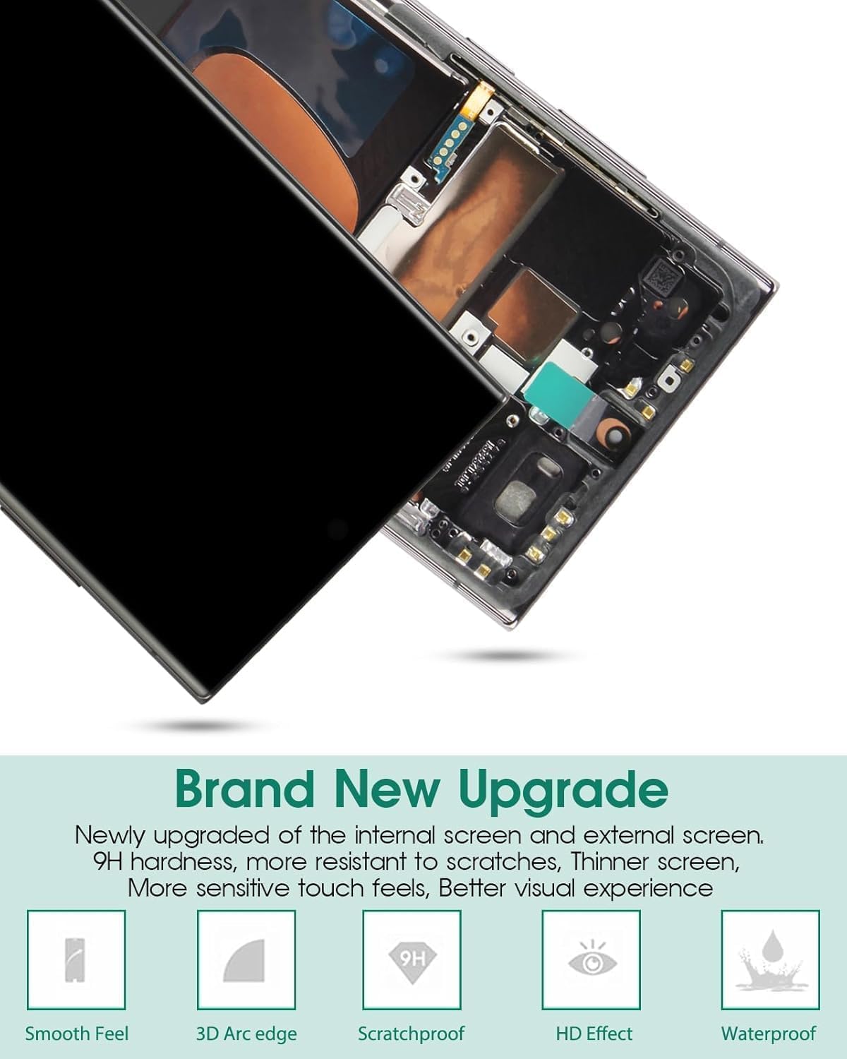 SRJTEK (version US) TFT pour Samsung Galaxy S23 Ultra 5G Écran LCD de remplacement pour Galaxy S23 Ultra SM-S918U Ensemble d'écran tactile digitaliseur de réparation avec cadre (Noir, sans empreinte