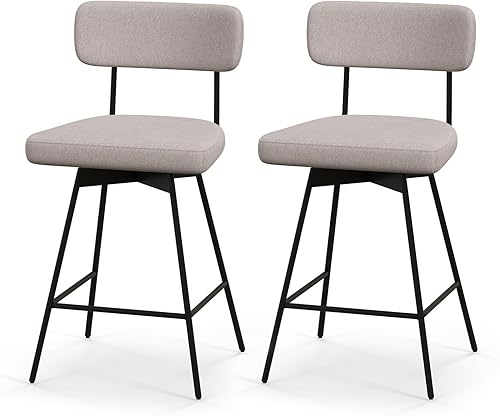 COSTWAY Juego de 2 taburetes de bar tapizados de altura de mostrador de 25 pulgadas con respaldo, sillas de comedor giratorias de 360 con patas y disponible en Yaxa Costa Rica