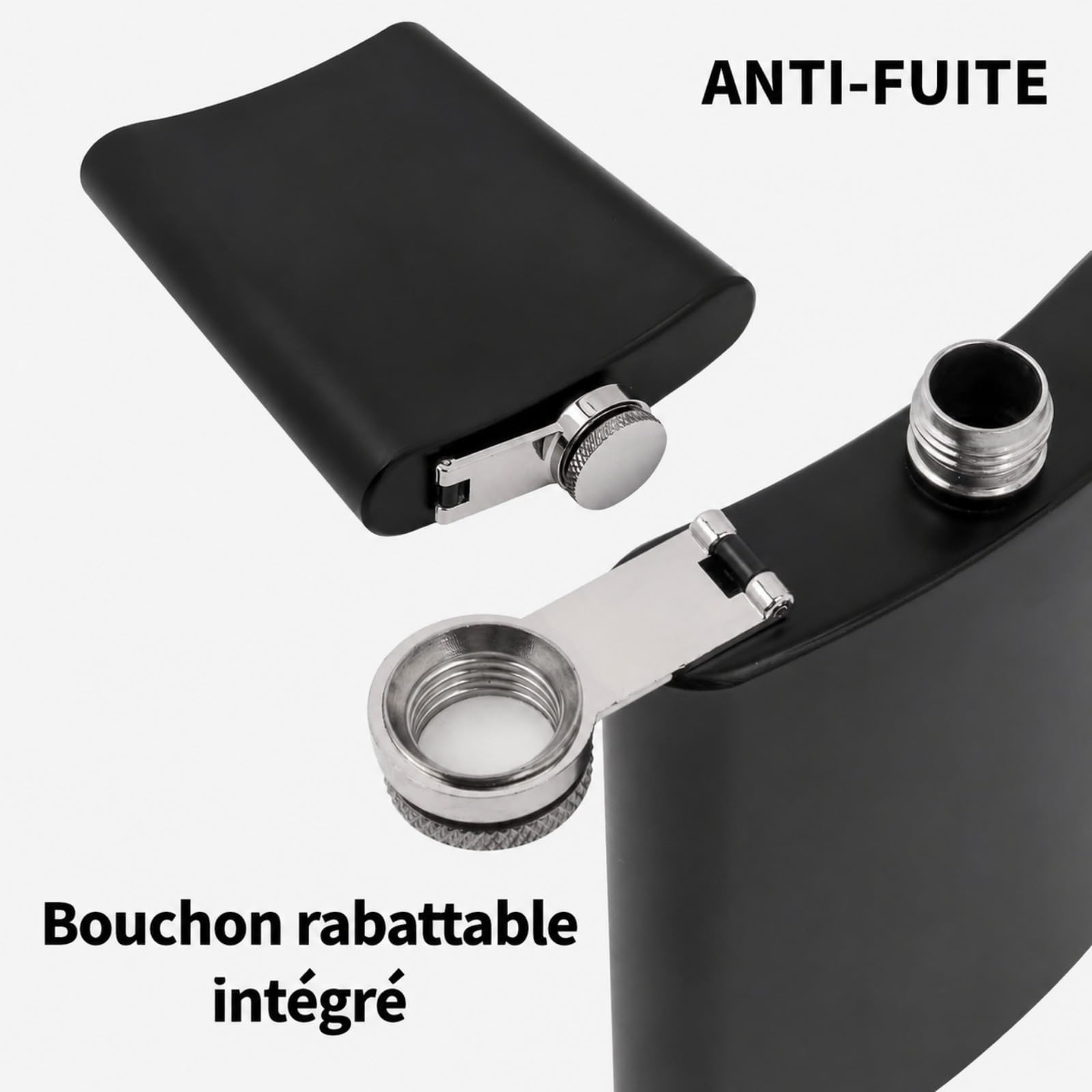 Lot de 12 Flasques à Alcool en Acier Inoxydable, 220 ml / 8 oz,Flasque de Poche Noir Mat avec Entonnoir,Design Anti-fuite et Portable pour Whisky et Spiritueux,Idéal pour Camping et Cadeaux