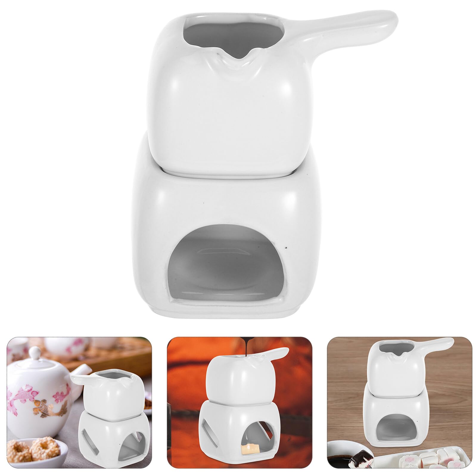 COLLBATH Crogiolo Fonduta Cioccolato in Ceramica Bianco Scaldacioccolato Portatile Compatto per Cucina Scioglitore Veloce e Efficiente per Dolci e Dessert