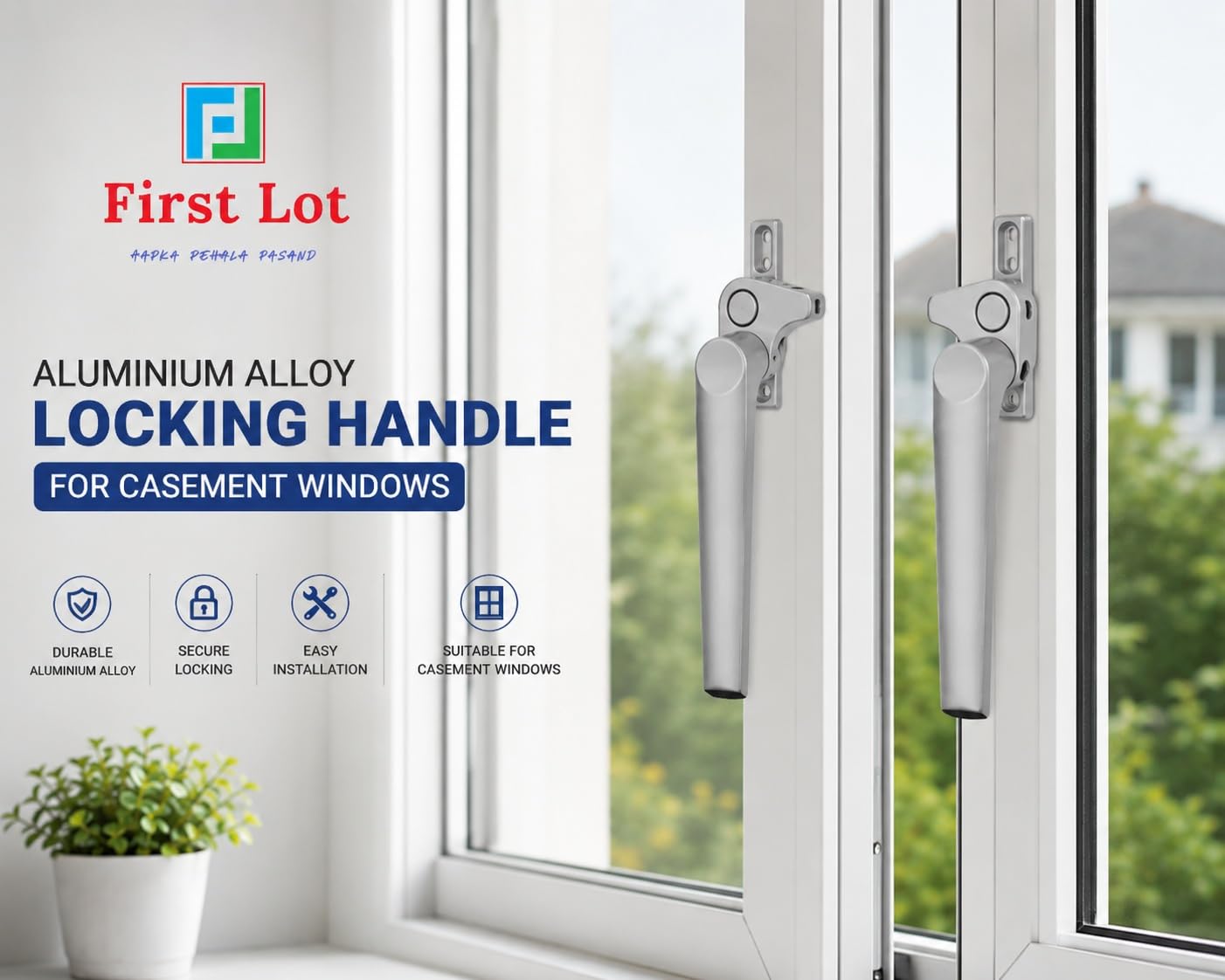 First Lot Aluminium Alloy Left and Right Hand Side Locking Handle for Casement Windows (Silver) 2