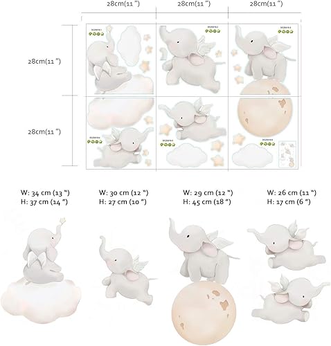 Miniatura 5 de Runtoo Calcomanía de pared de elefante para niños, animales, decoración de pared para habitación de bebé, habitación de bebé, decoración de pared