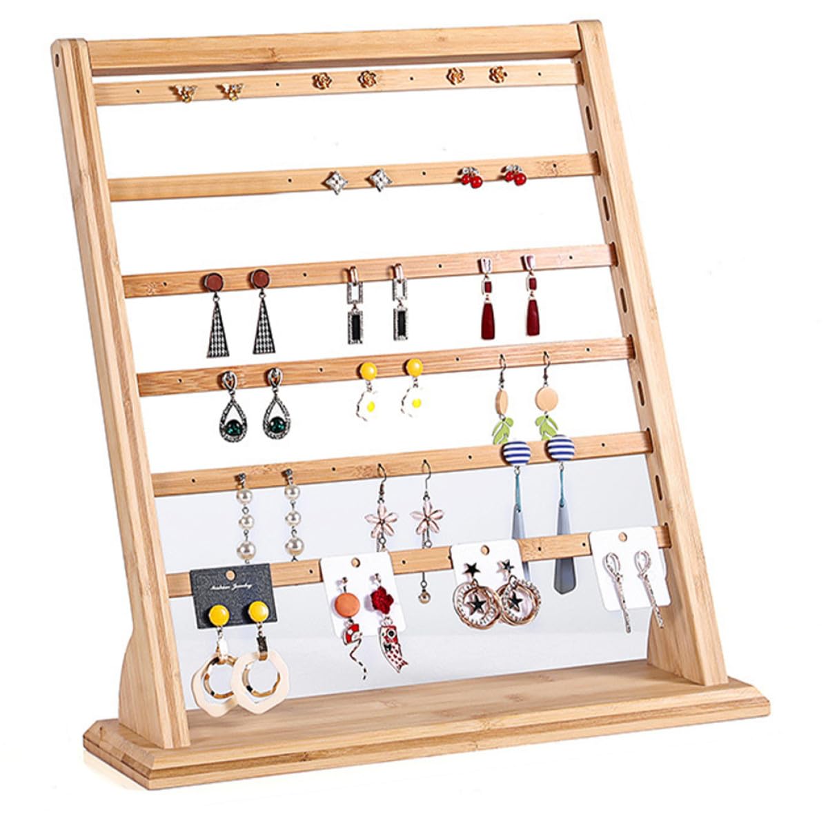 Organizador de Joyas Diseño Creativo para Pendientes de Bambú Soporte Práctico y Elegante para Exhibir y Almacenar Aretes en Escritorio o Tienda