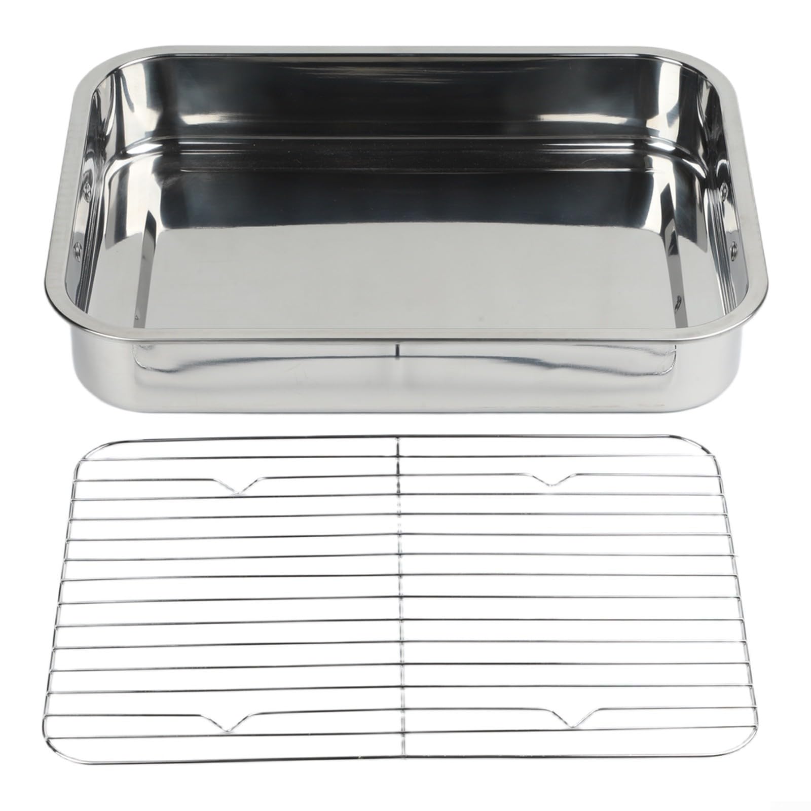 Sartén de acero inoxidable con rejilla para asar grande, para ganso, pavo, barbacoa, hornear, apto para lavavajillas, 39 x 28 x 6 cm (42 x 32 x 6,5 cm)