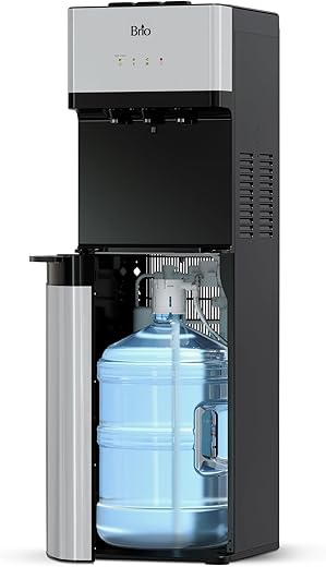 Brio 520 Bottom Load Water Cooler Dispenser for 5 Gallon Bottle w/ 2 Stage Filter | Hot Cold & Room Temp Water Options for Home & Office | Removes Chlorine, VOC's, Bad Taste & Chemicals