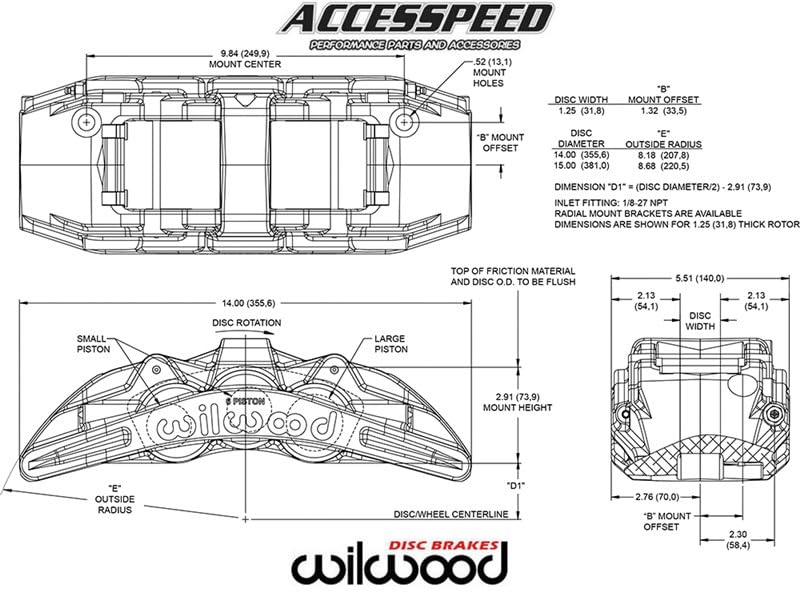 Wilwood 120-16570-BK Caliper, UTV6-P, Rear, Black 1.00/1.00/1.00