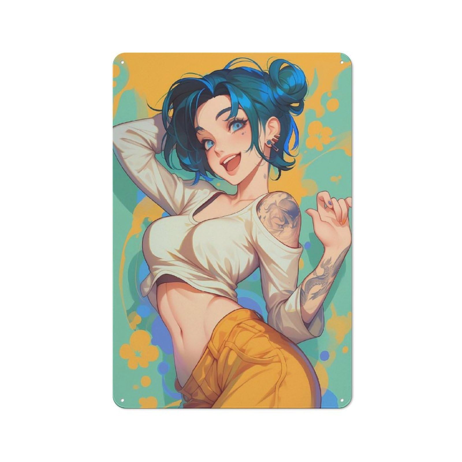 Junmoney Girls Style-1 Tin Wall Plaque 30X20cm With Joyful Anime Waifu For Bar Or Restaurant, Housewarming Present For People Styling Bar And Restaurant