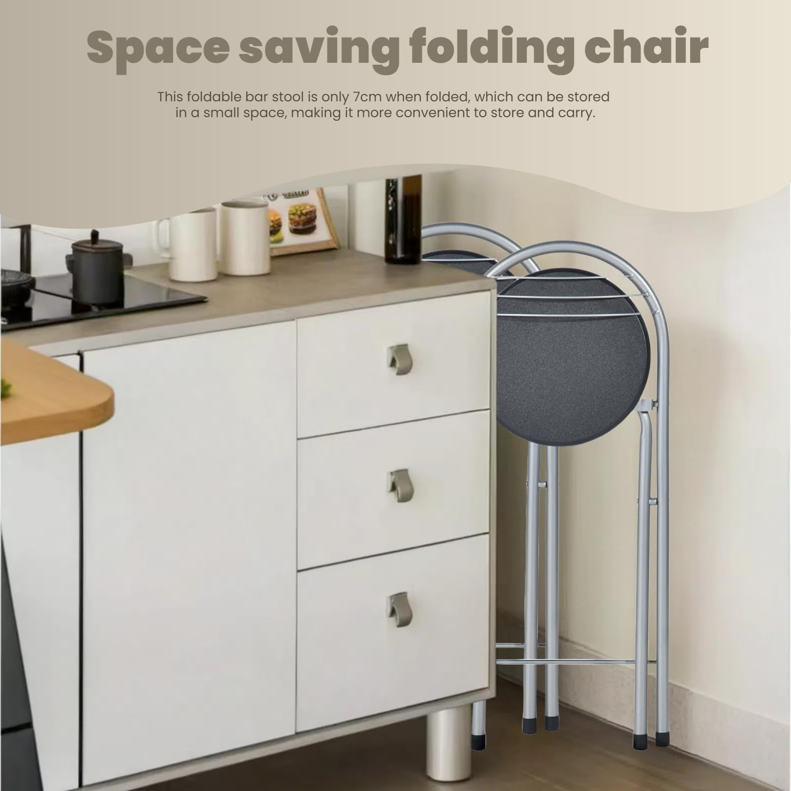 Barhocker Klappbarer, Barhocker mit Lehne, Keine Montage Erforderlich, Tragbarer Outdoor, Geeignet Für Küche, Bistro, Geschäft, Veranstaltungen im Freien (Schwarz und Silber)