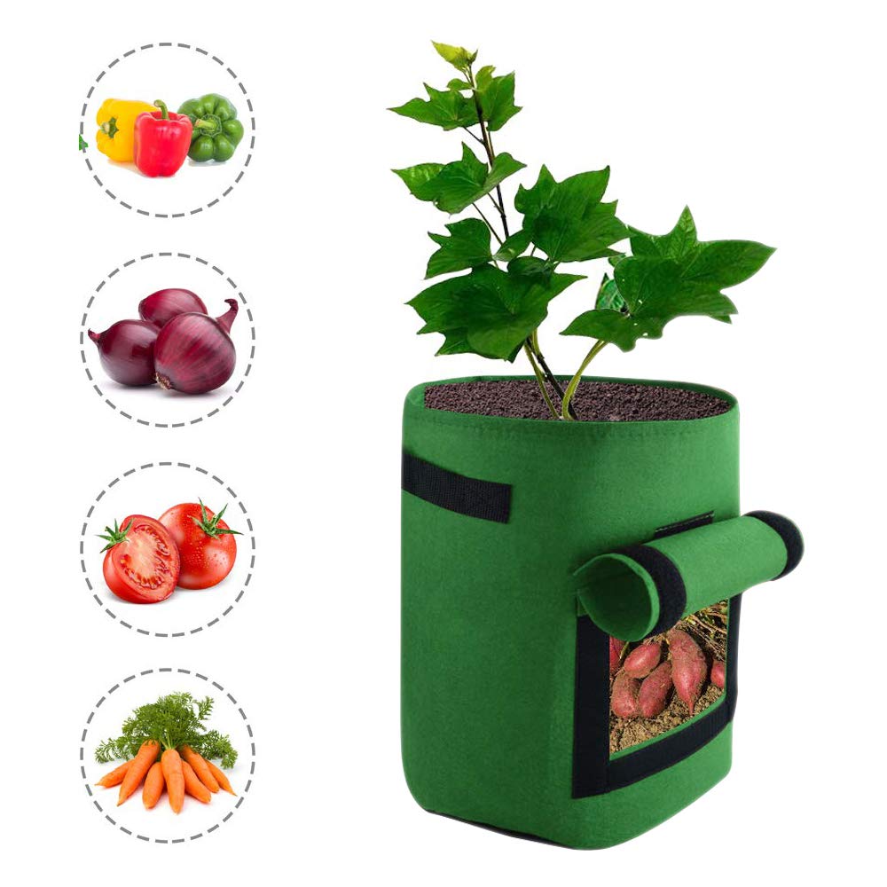 2 x Bolsa de Plantación de Papa Vegetal - Lados Suaves Bolsa de Cultivo de Macetas Plantas, 43 L / 10 Galones con 1 Ventana, Verde