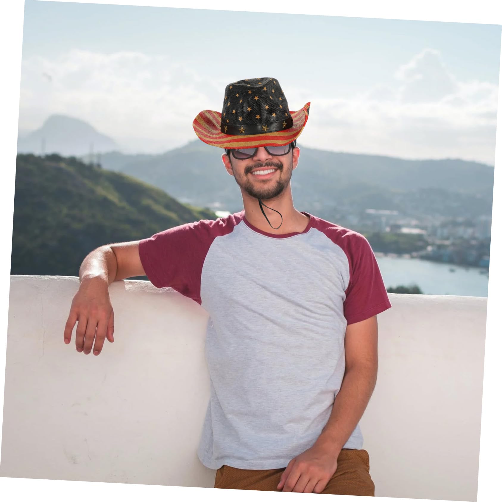 Western Cowboy Hat with American Flag Patriotic Straw Festival Hat for Men And Women for Dance Drama Picnics And Barbecues