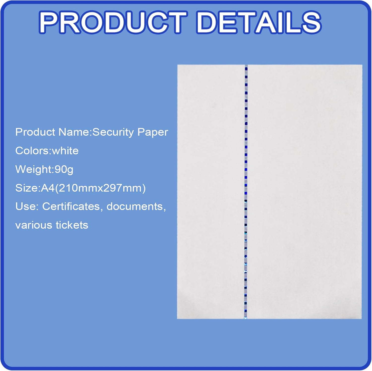 A4 Specialty Paper Security Thread Paper 75% Cotton and 25% Linen Embedded Color Changed Green to Blue Line Document Certificate - Uninterrupted Security Thread