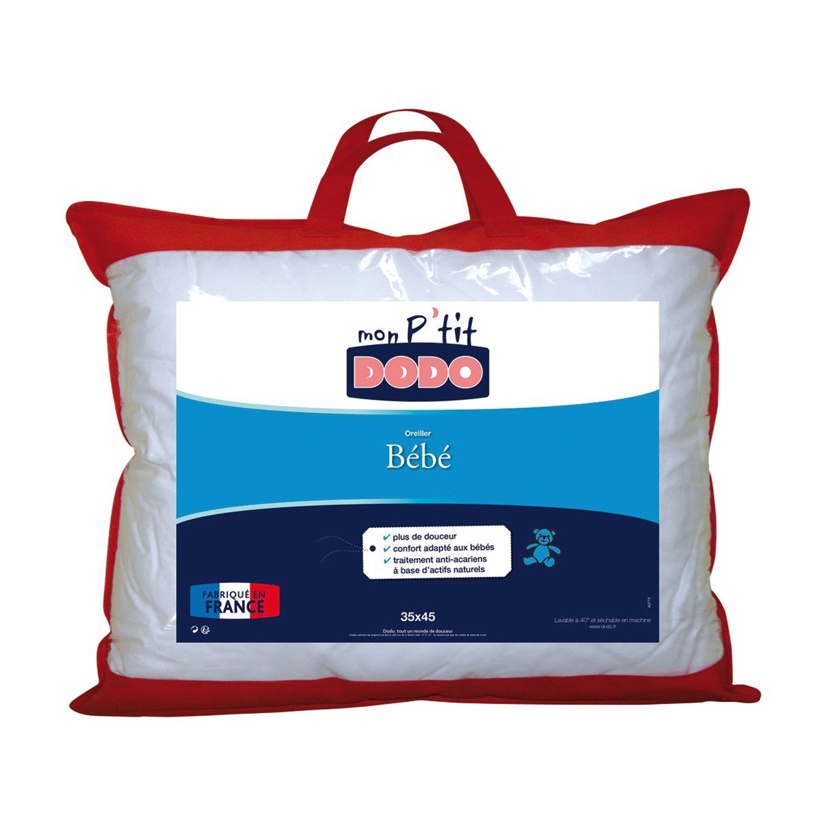 Oreiller Enfant Dodo 40x60cm - Moelleux, Lavable 60°C - Fabriqué En France
