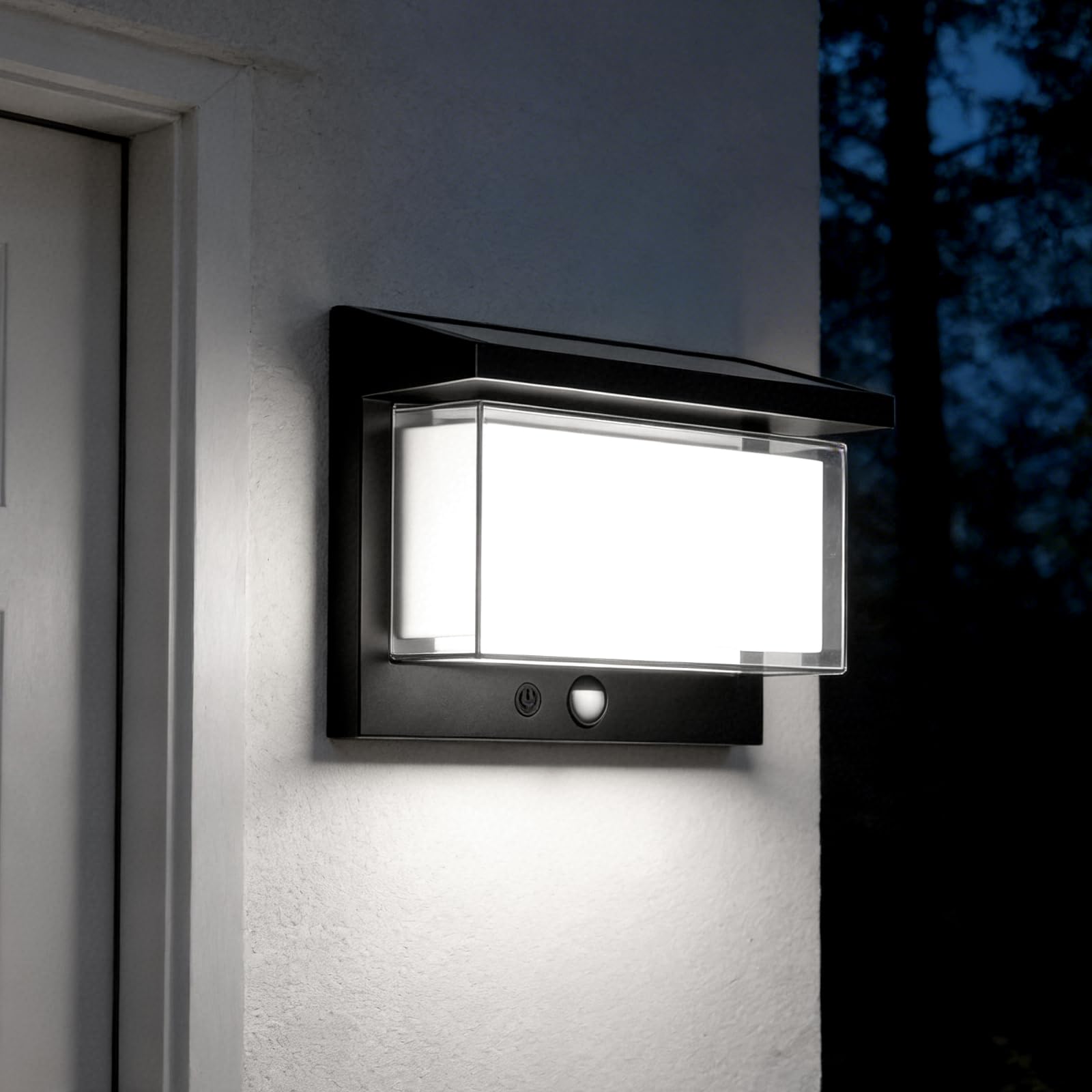 Solar Motion Sensor Porch Light with 4 Modes, High Brightness & Soft Light, Long Lasting Lighting, High Efficiency Solar Panel, IP65 Waterproof Wireless Outdoor Security Light for Garage Patio Yard