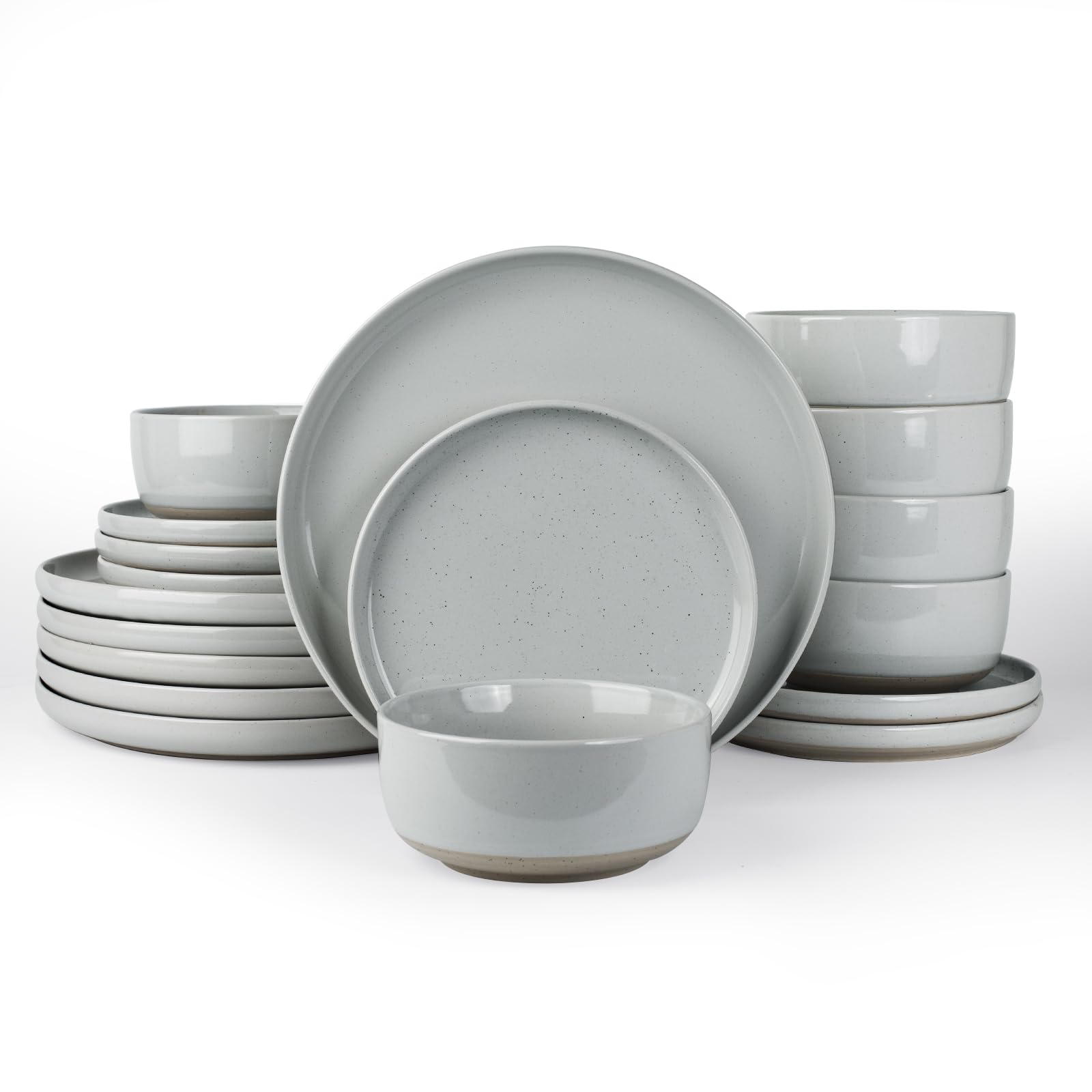 Richmount Milkyway Plates and Bowls Set, 18 Piece Dinner Set, Speckled Stoneware Dinner Sets for 4 People, Chip and Scratch Resistant Dinnerware Sets, Dishwasher & Microwave Safe, Light Gray