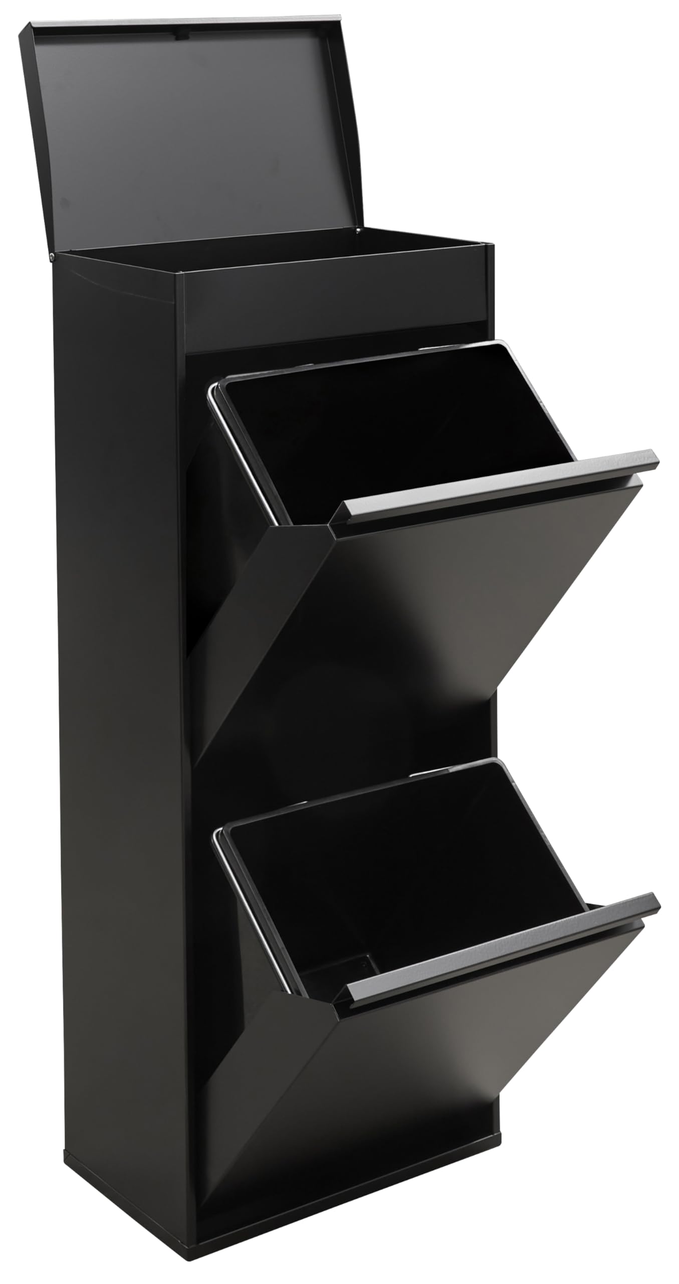 Arregui Top CR426-​B2 Cubo de Basura y Reciclaje de 2 Compartimentos con Cajón Superior | 2x23 L (46 L) | con Cubetas grandes para Envases | Contenedores de Reciclaje de Cocina | negro