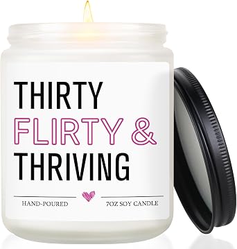 30th Birthday Gifts for Women, 1996 30th Birthday Decorations Idea for Her Him, Thirty Flirty and Thriving Decoration Candle, 30 Year Old Bday Gifts for Sister Daughter Friend Bestie Coworker Wife