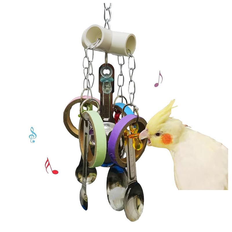 Brinquedo mastigável para aves com aço inoxidável e argolas de papelão JSLZF, 20,32 x 5,84 cm