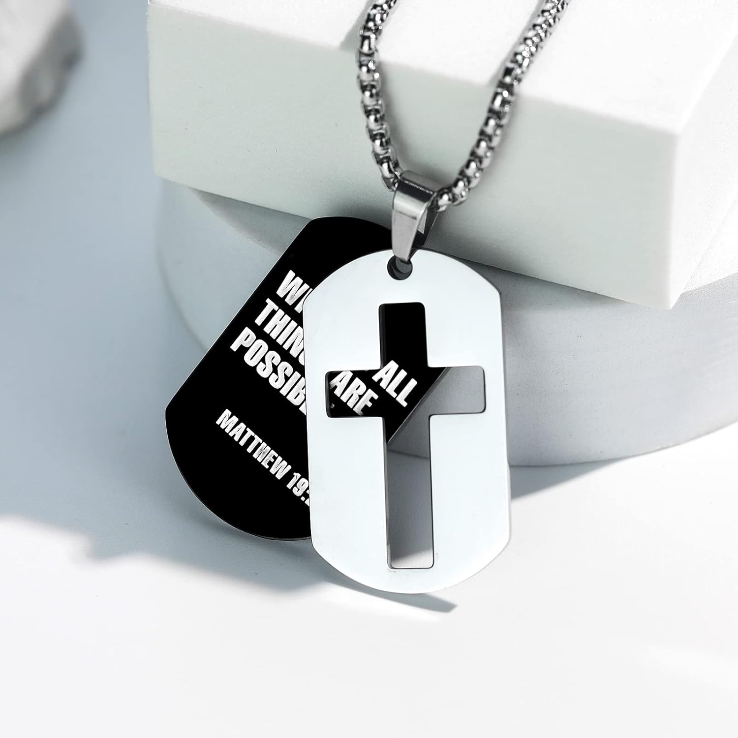 ZRAY Dog Tag Necklace for Men Bible Verse Cross Pendant Stainless Steel Chain 24inch Inspirational Christian Jewelry Meaningful Religious Gift for Boys - Image 2