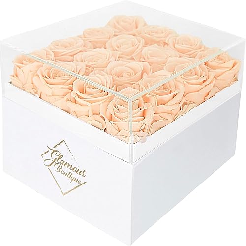 GLAMOUR BOUTIQUE Rosas preservadas en una caja, regalos para ella, esposa y mamá, decoración de flores de rosas para regalo de cumpleaños, ramo de
