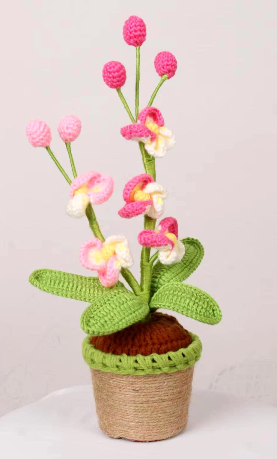 HAOBANGBEIJIA Artificial Phalaenopsis Orchid Decoration, Handmade Crochet Phalaenopsis Orchid for Home Office Ornaments. Cute Knitting Crochet Decor Gift for Lovers or Families
