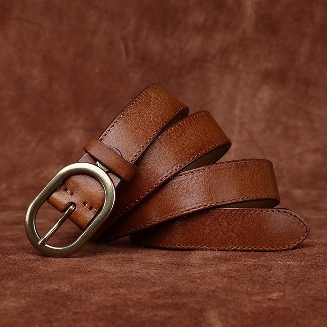 Cinturones Cosidos para Mujer Vaqueros 2.8cm De Ancho Correa Fina De Piel Flor Cinturones Hebilla Dorada Caja De Regalo(100cm/39, Brown)
