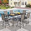 PHI VILLA 7 Piece Outoor Bar Dining Set High Top Patio Bar Table and Chairs Set with 6 Outdoor Swivel Bar Stools 40 Outdoor Bar Table for Yard Garden and Terrace Grey