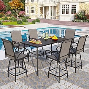 Phi villa 7 piece outoor bar dining set high top patio bar table and chairs set with 6 outdoor swivel bar stools 40 outdoor bar table for yard garden and terrace grey  urban country home decor
