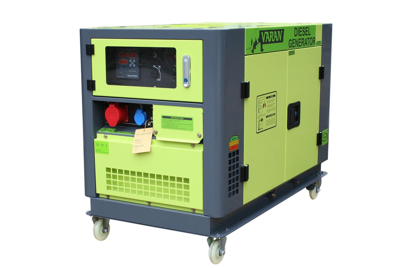 Varan Motors 92693 - Generador eléctrico diésel (silencioso, 10 kVA, 400 V, 230 V, 12 V, refrigerado por Agua)