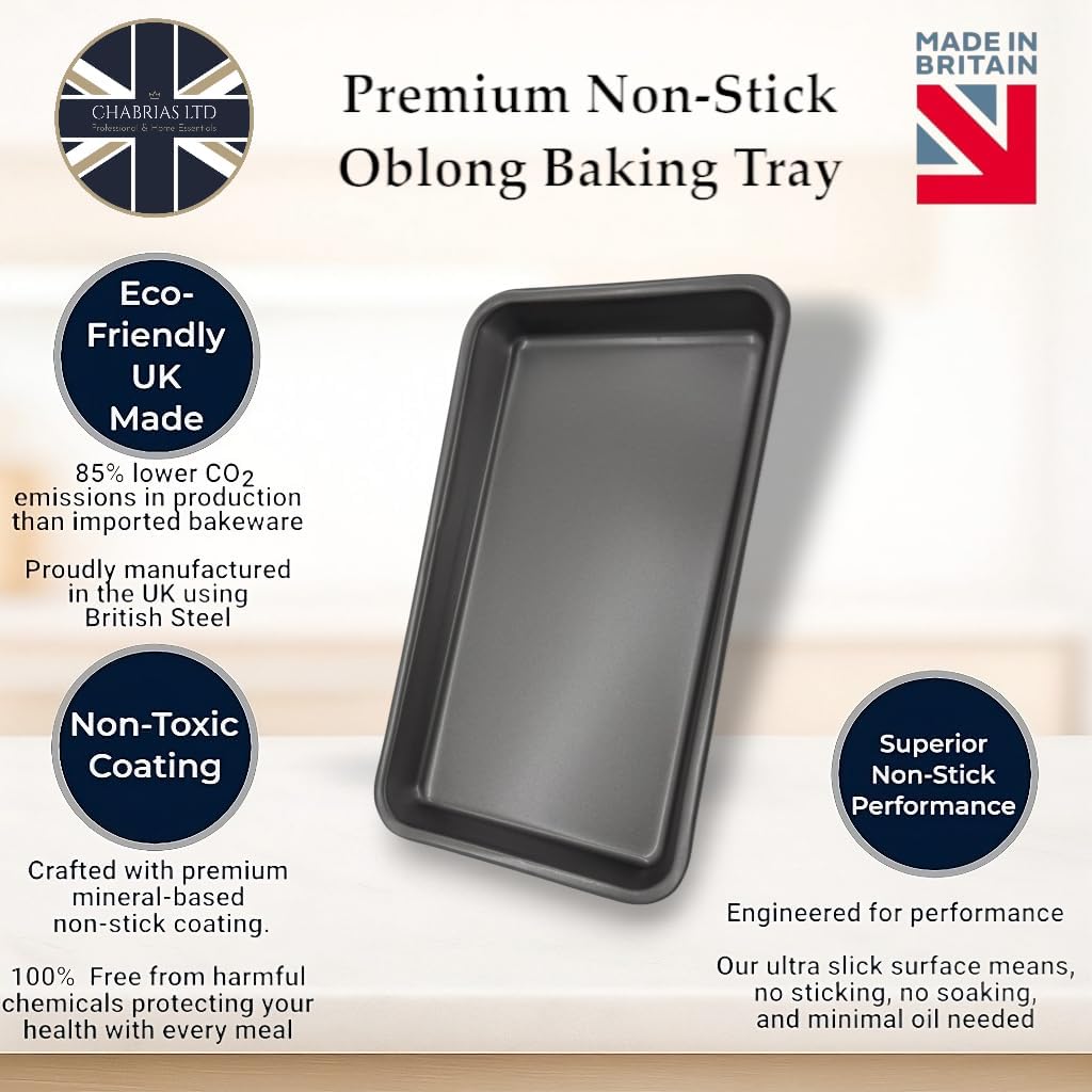 2X 33cm Baking Oven Roasting Trays, Superior Double Coated Non Stick, Made in England