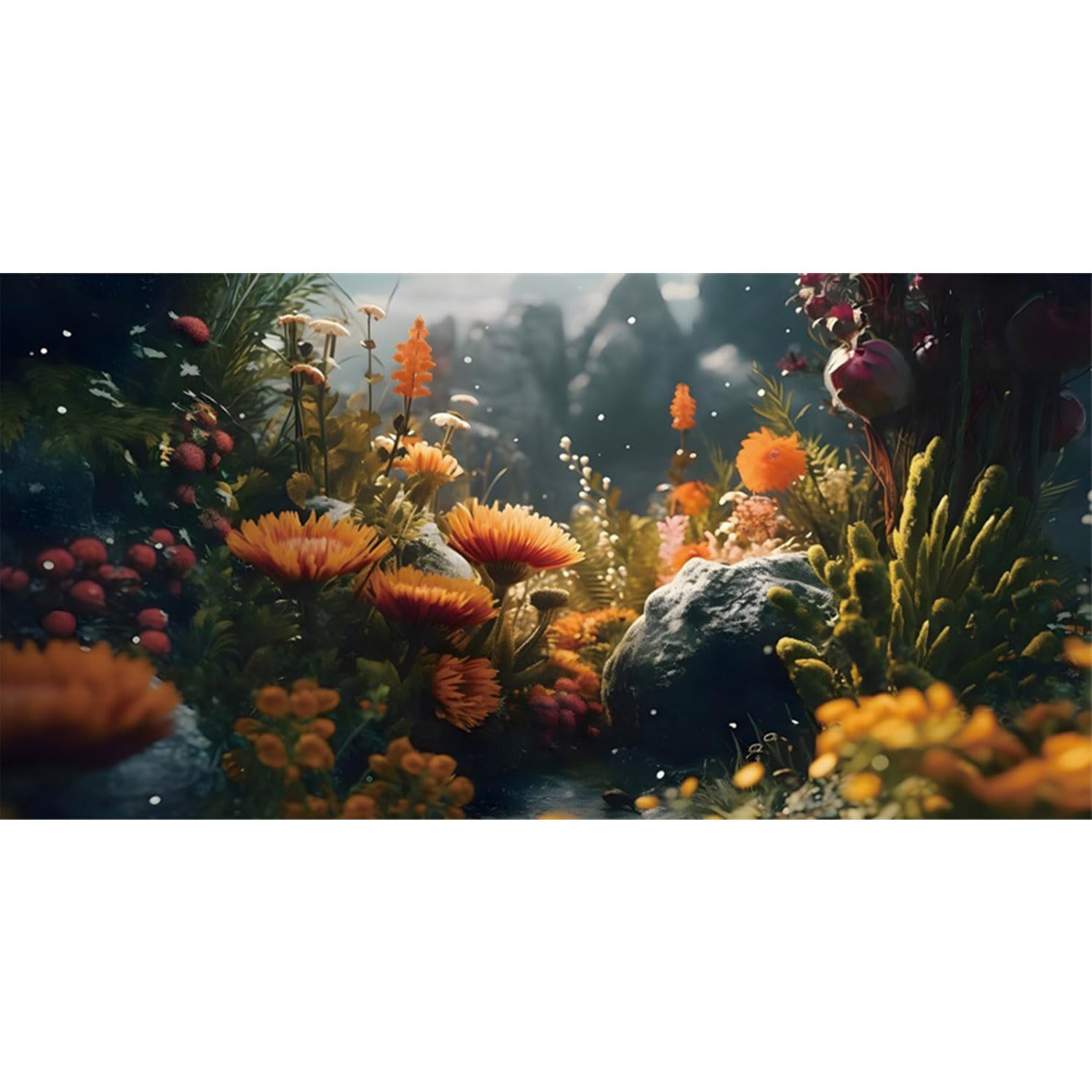 MIRRORANG 61x30cm Aquarium Background Colorful Flowers Aquarium Background River Bed & Lake Fish Tank Background Vinyl Background