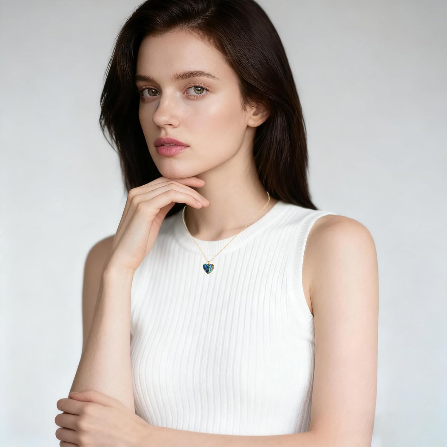 Heart Natural Stone Necklace for Women 18k Gold Electroplated Love Malachite Abalone Pendant Heart Jewelry Birthday Christmas Gifts for Mother Wife - Image 3