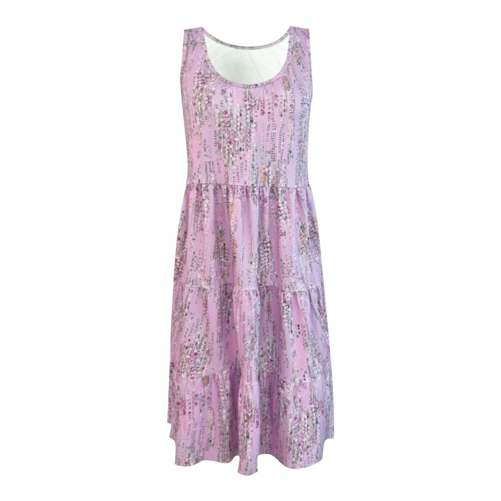 Vestido de verano para mujer con cuello redondo, sin mangas, transpirable, estampado de cristal brillante, vestido suelto para el tiempo libre, para el día a día, playa, viajes
