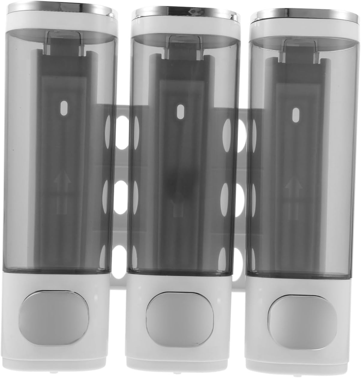 Uonlytech Manual 3-in-1 Wall Mounted Soap Dispenser with Electroplated White Finish, Triple Chamber Shampoo Conditioner and Liquid Soap Holder for Shower Room Bathroom