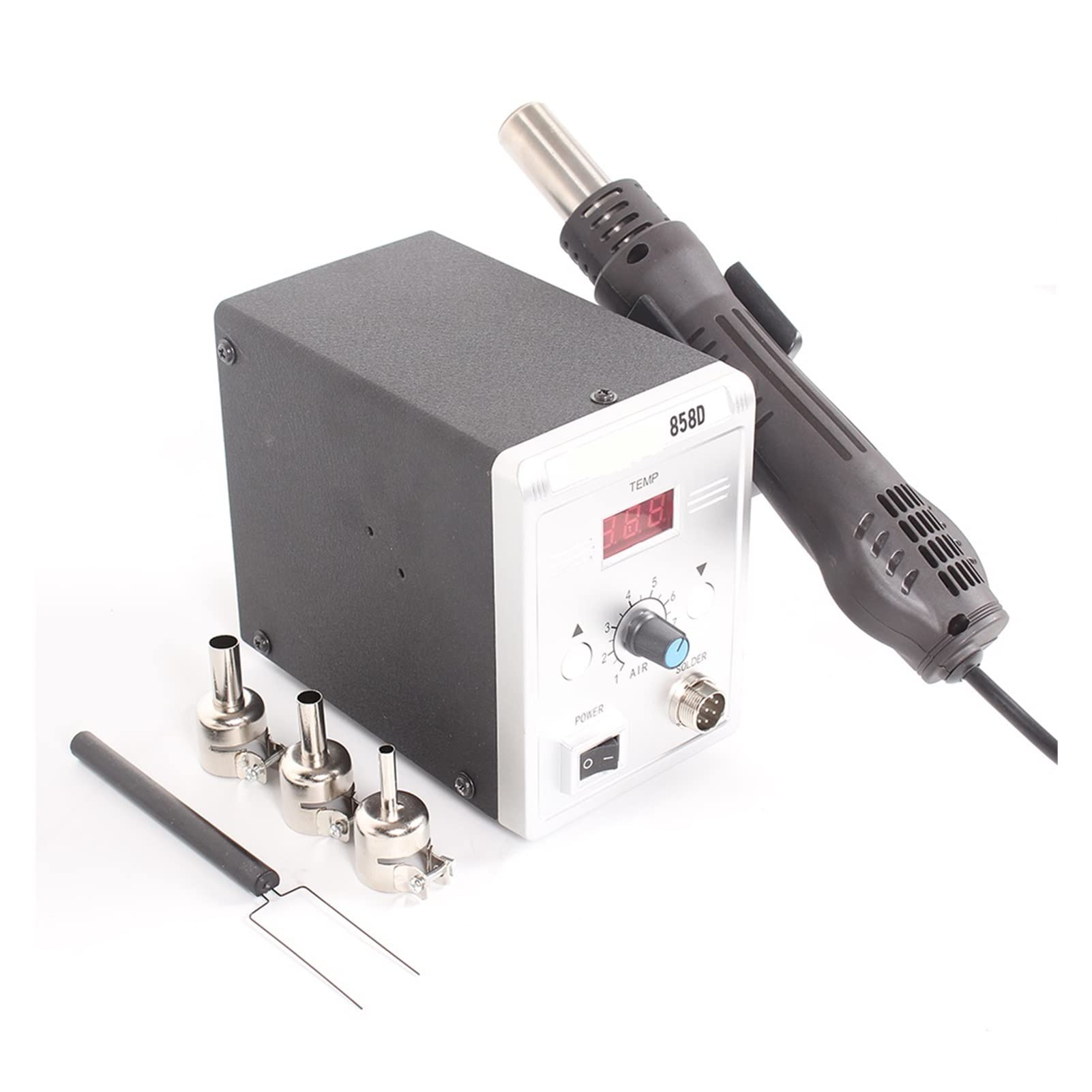 Lötstation, 858d Hot Air Gun 70 0W BGA Lötung Lötmittel entlordende Station Hitze Luftgeschirrgebläse Haartrockner Löten SMD SMT Schweißreparaturwerkzeug(SET-3)